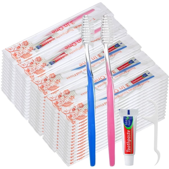 Kit de higiene dental FoldTier, 200 juegos con cepillo de dientes, pasta de dientes, hilo dental