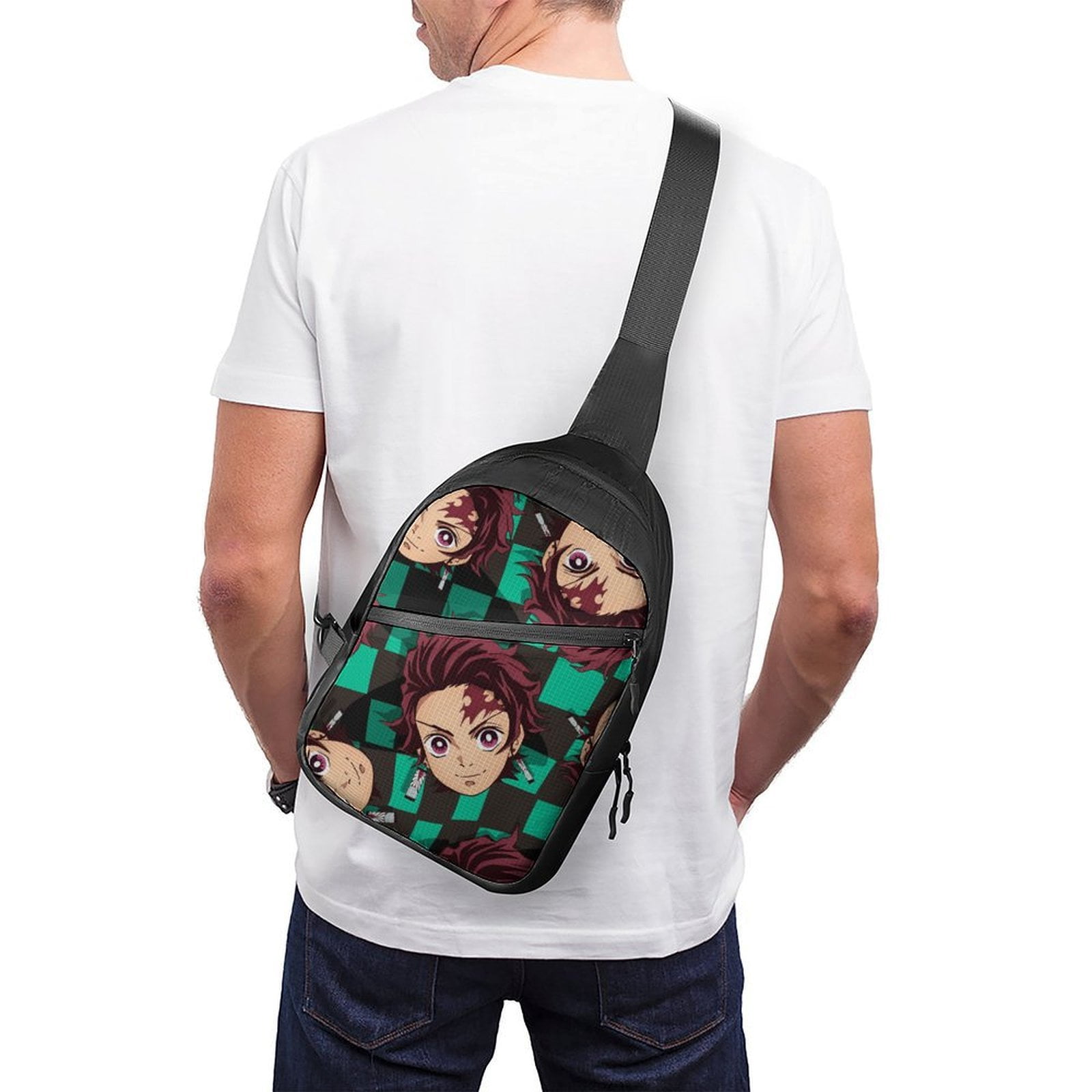 Demon Slayer Sling Bag Foldable Crossbody Bag Unisex Versatile Shoulder Bag Chest Pack Zipper for Gym Travel