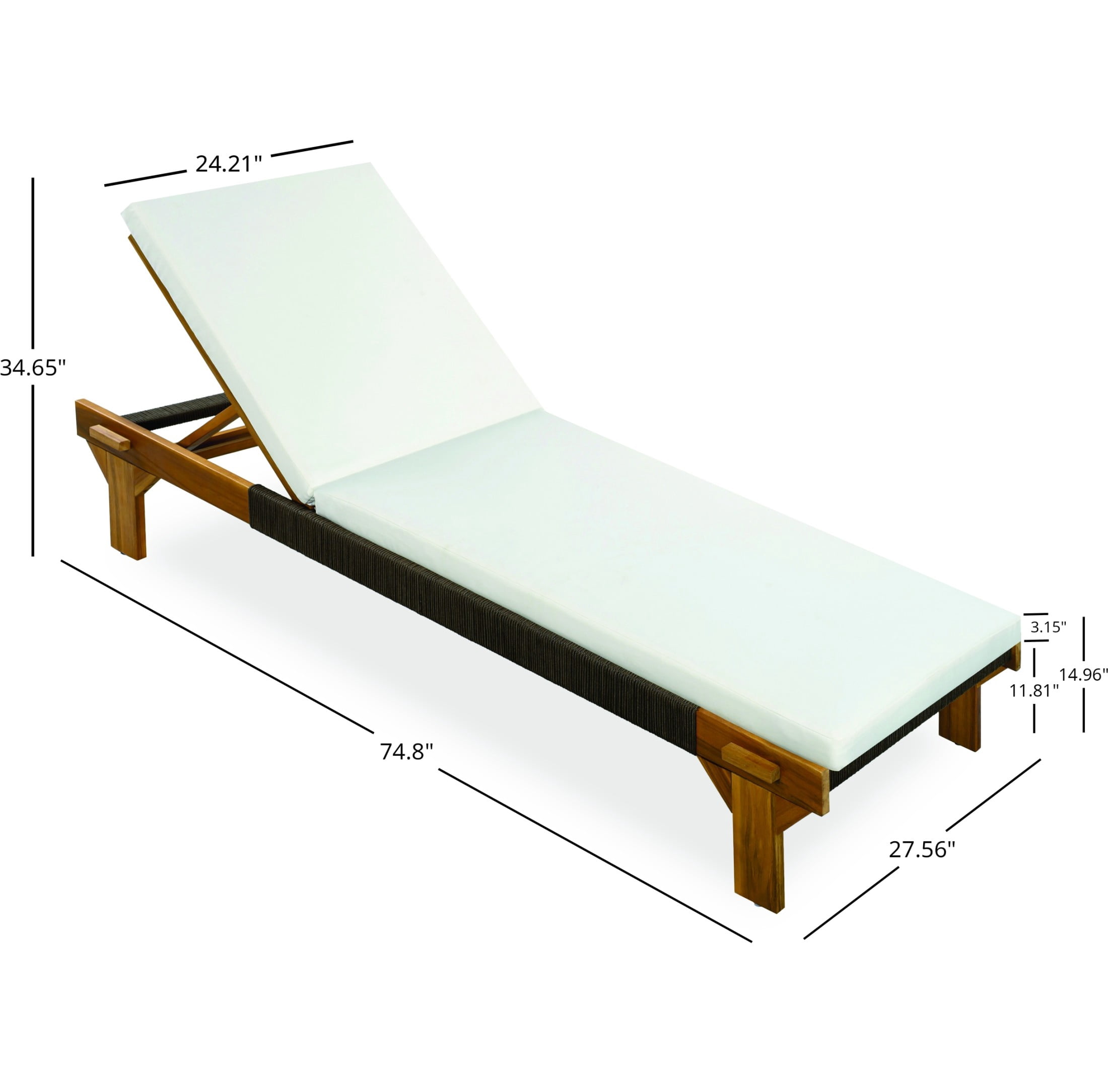 Christopher Knight Home Outdoor Acacia Wood Chaise Lounge with Rope Accents and Cushion, Teak+Cream
