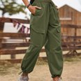 thumbnail image 5 of LLYwey Women Hiking Pants Spring and Summer Solid Pocket Bandage Elastic Waist Fashion Casual Full Length Pants Female Business Casual Pants Long Pant Style H1535 Green-1 S, 5 of 7