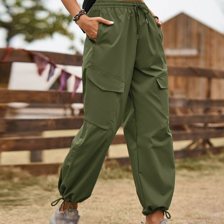 Xysaqa Cute Summer Outfits for Women, Women's Spring Summer Cargo Pants  Drawstring Elastic High Waisted Joggers Pants with Pockets 