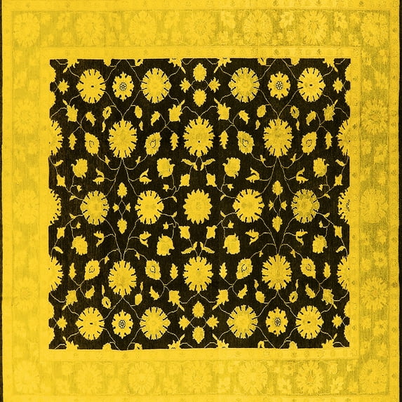 Ahgly Company Indoor Square Oriental Yellow Traditional Area Rugs, 6' Square