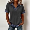 thumbnail image 2 of AGWOLF Women's Short Sleeve Shirts Dressy Casual V Neck Tops with Denim Collar Fashion Button Decor Mock Two-Piece T Shirt Dark Gray M, 2 of 8