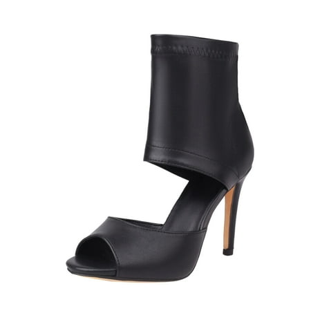 

NECHOLOGY Ladies Fashion Solid Color Leather Fish Mouth Back Zipper Thin High Heels Sandals Platform Beach Sandals for Women Black 7