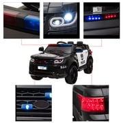 Zimtown Kids Ride On Car Police Electric Car Double Drive 12V Battery Motorized Vehicles Childrens Toy Car Safe w/ Remote Control, 3 Speeds, Music, Seat Belts, LED Lights