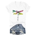thumbnail image 4 of T Shirts for Women Graphic V Neck Dragonfly Print Short Sleeve Tops Outdoor Casual Womens Tees White L, 4 of 4