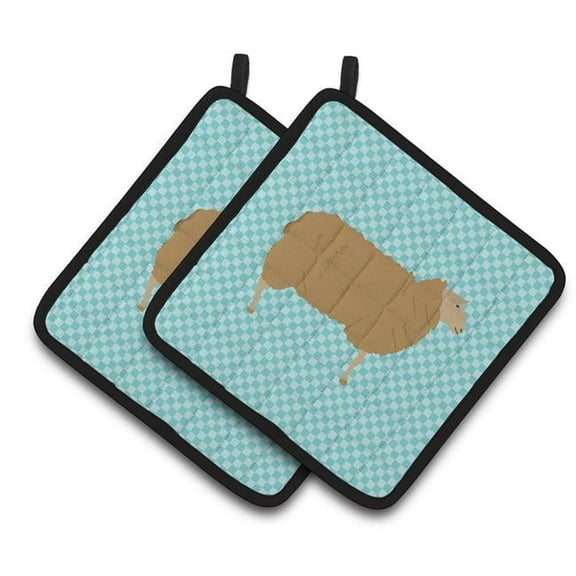 Caroline's Treasures East Friesian Sheep Blue Check Pair of Pot Holders