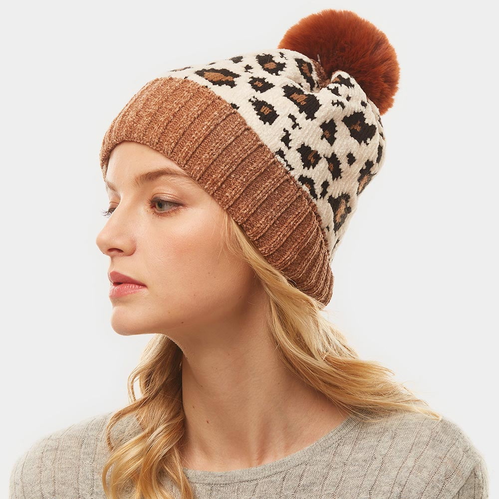 Amtal Women Leopard Print Winter Pom Pom Cold Weather Beanie - Walmart.com