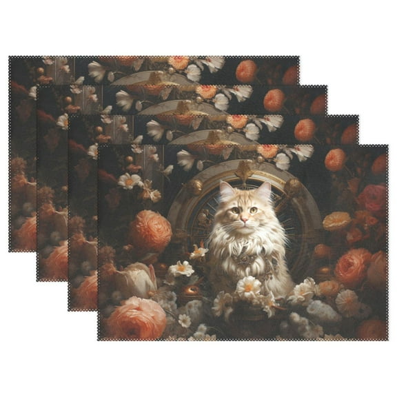 Cat in Flowers Floral 12×18 inch Placemats Heat Resistant Washable Foldable Rectangular Placemats Set Decoration Indoor Outdoor for Kitchen Dining Table 1PC