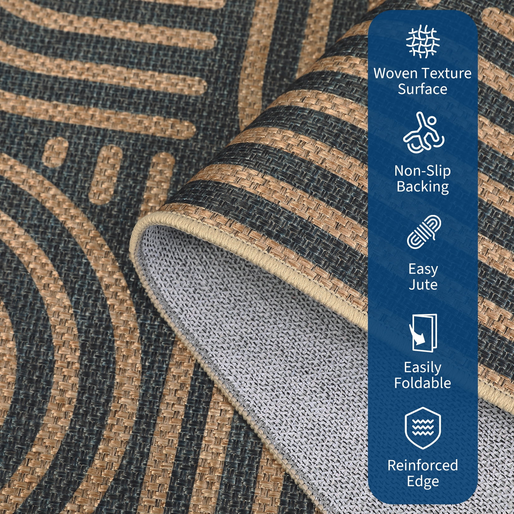 Garvee 5'x7' Geometric Area Rug Easy Jute Carpet, Abstract Washable Rug Rainbow Non Slip Indoor Outdoor Accent Rug for Living Room Bedroom Dining Room Balcony Patio, Black Coffee