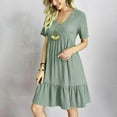 thumbnail image 6 of Dezsed Summer Dresses for Women 2025 Short Sleeve V Neck Pleated Flowy Tiered Loose Casual Dress A-Line Ruffle Dresses Green M, 6 of 8