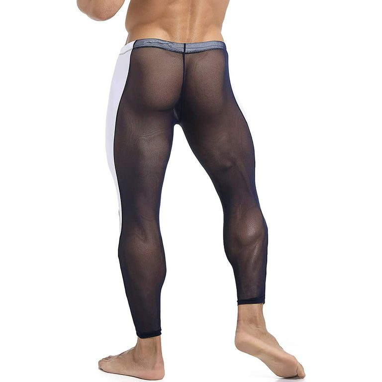 Ouber Men's Mesh Yoga Pants See Through Compression Tights Workout 