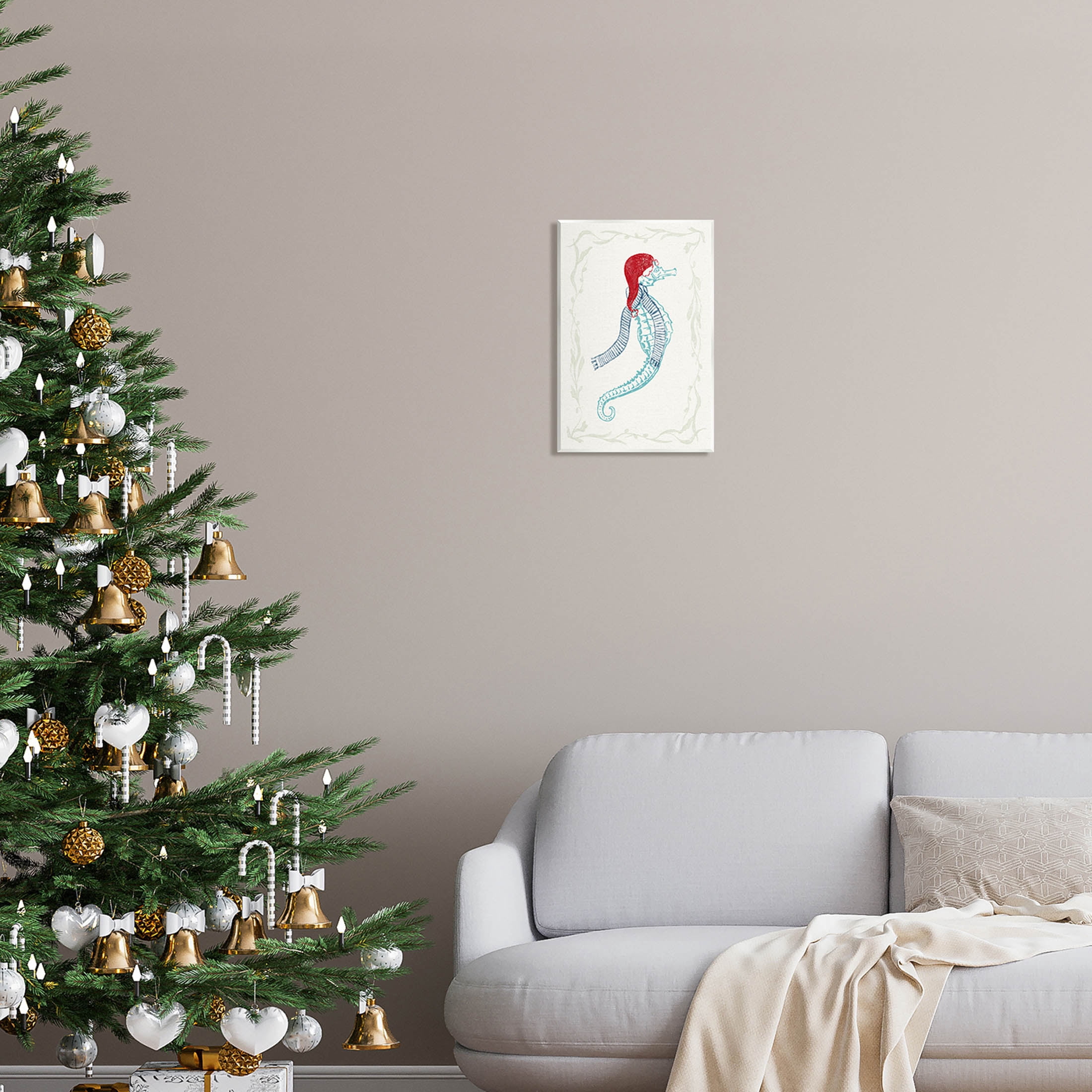 Coastal Christmas Seahorse Santa Holiday Graphic Art Unframed Art Print Wall Art