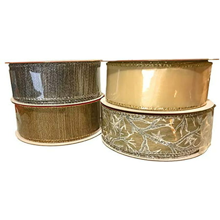 Christmas Style Ribbon (4 Spools in Gold, Silver, Tree Branch, &