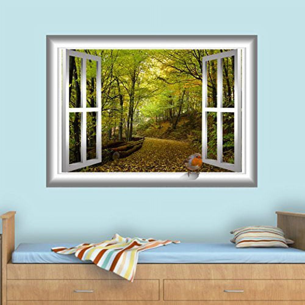VWAQ 3D Bird Wall Sticker Nature Window Decal Peel And Stick Mural - AN5 (24"H X 30"W)