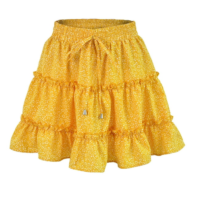 BAMAIA Jupe Patineuse Mini Évasée à Fleurs / Pois pour Femmes avec Cordon de Serrage, 1 Unité