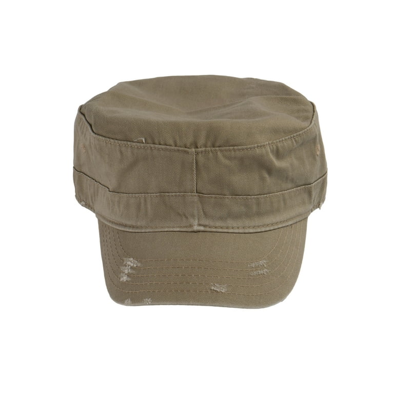 Distressed Washed Vintage Army Cap Military Style Hat, Khaki