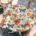 thumbnail image 3 of Flowers Butterfly Round Fitted Table Cover Leaf Floral Retro Waterproof Table Cloth with Elastic Edge Wipeable Tablecloth for Picnic Camping Party Fits 36"-44" Diameter, 3 of 8