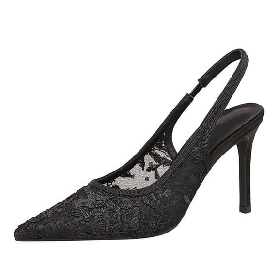 Women Pointed Toe High Heels Openwork Lace Tulle Floral Embroidery Sexy 9CM Pumps for Bride Prom Party