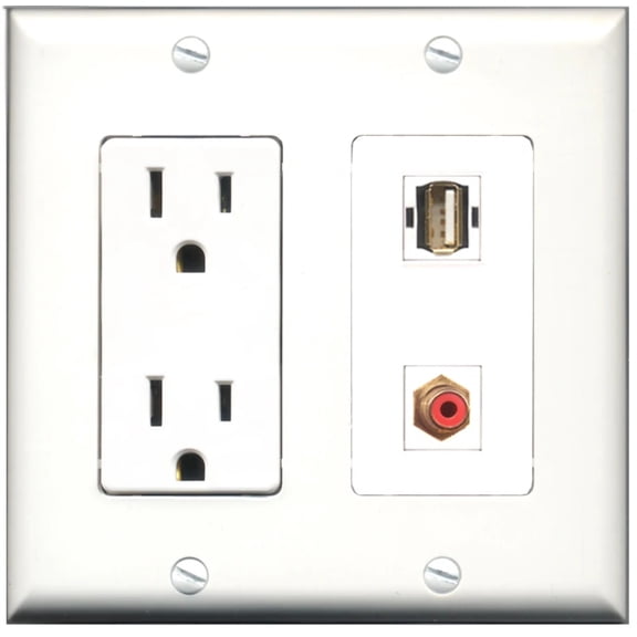 Ultra Spec Cables 15 Amp Power Outlet 1 Port RCA Red 1 Port USB A-A Wall Plate