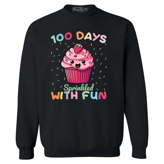 Shop4Ever Men's 100 Days of School Sprinkled with Fun Cupcake Crewneck Sweatshirt XXXX-Large Black