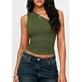 thumbnail image 5 of PRETTYGARDEN Womens Sleeveless One Shoulder Tank Top Ruched Slim Fit Shirts Basic Crop Y2k Tops Spring Fashion Clothing, 5 of 10