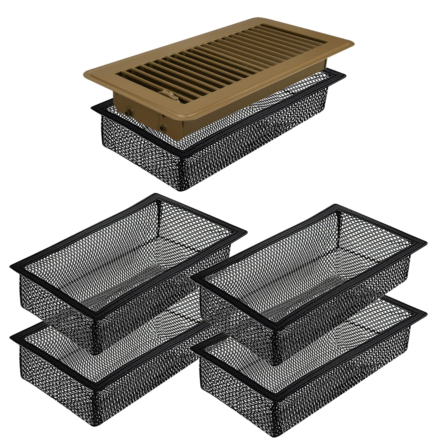 Floor Register Vent Cover Filter Net, 4"x12" Air Vent Screen Mesh Covers Catcher Filter Hoods for Home Floor Registers Vent Filters, Black (4 Packs)