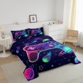 thumbnail image 3 of Erosebridal Neon Gradient Gamepad Bedding Twin Comforter Set, Glitter Stars Planets Down Comforter, Gamer Decorative, Reversible 2pcs, Ultra Soft, 3 of 7