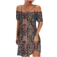 thumbnail image 1 of Moda mujer casual sexy hombro frío impresión verano manga corta vestido Fridja  bnh760, 1 of 4