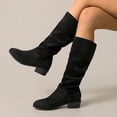 thumbnail image 3 of Rokment Women's Slouchy Mid Calf Boots Fashion Casual Solid Suede Pointed Toe Stacked Heels Pull On Knee-High Tall Dress Boots Fall Winter, 3 of 6
