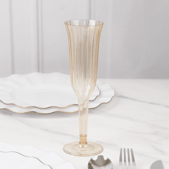 Balsa Circle 24 Pieces 6 oz Amber Gold Plastic Champagne Flute Glasses Disposable Tableware