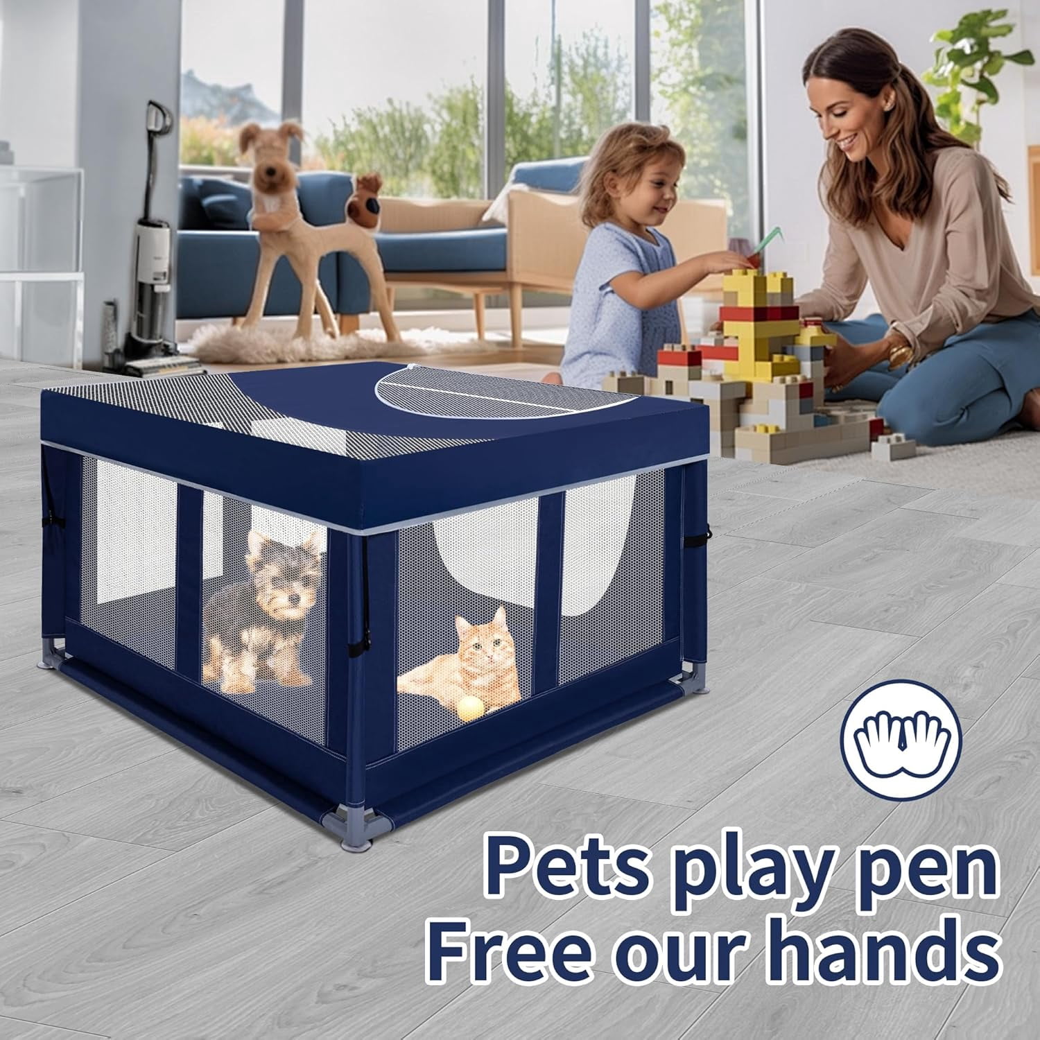 42 × 42 inch Dog Playpen with Pee Pad, Soft Puppy Playpen, 25 Height Pet Playpen for Small Dogs and Small Animals, Dog Fence Indoor, Play Yard with Zipper Door