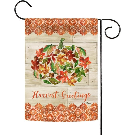 1112594 Harvest Greetings Thanksgiving Flag 12x18 Inch Double Sided for Outdoor Fall House Yard Decoration