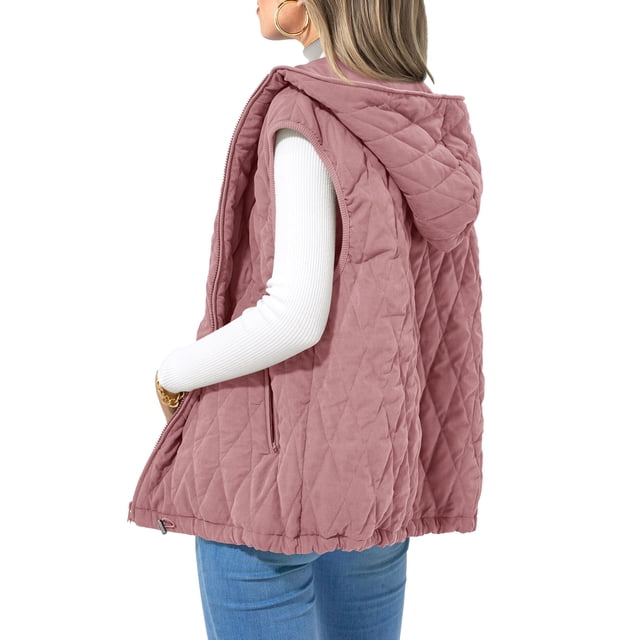 Chaleco PRETTYGARDEN 2025 con Capucha y Cierre Sin Mangas Rosa Talle L