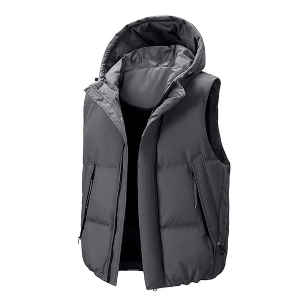 Kalauyu Men's Puffer Hoodie Vest Winter Zipper Outerwear Vests Warm Wind-Resistant Sleeveless Puffy Jackets