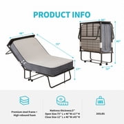 CECER Folding Bed 5 Mattress & Headboard, 75×46 Rollaway Foldable Bed with Memory Foam Mattress, Twin Cot Portable Metal Guest Bed Dust Cover Included
