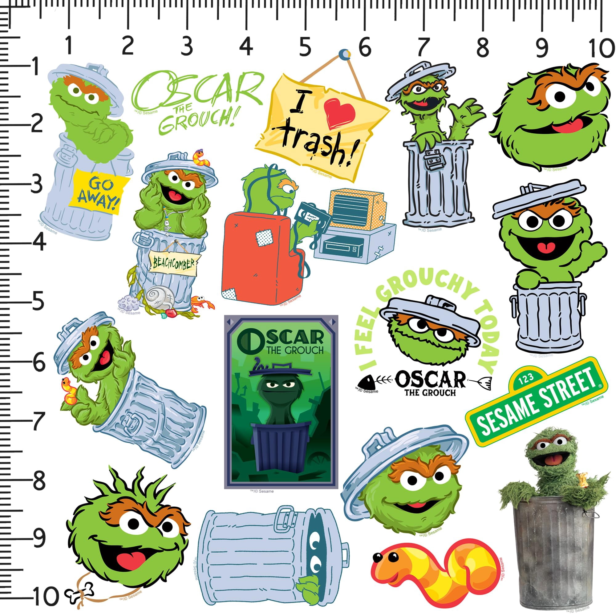 Sesame Street Oscar The Grouch 100ct Vinyl Sticker Pack  Large Waterproof Die-Cut Stickers for Laptop, Water Bottle, Scrapbooking, Tablet  Oscar Character Variety Set