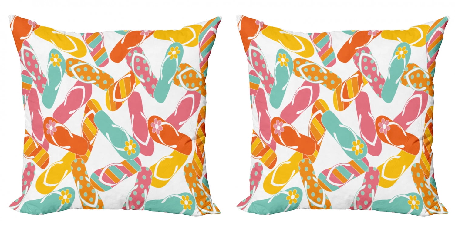 Summer Throw Pillow Cushion Cover Pack of 2, Colorful Bunch Flip Flops