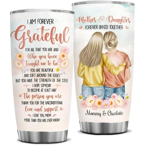 Mom Tumbler Personalized Gift For Mom From Daughter Mother Daughter Tumblers 20oz Coffee Travel Mug with Lid Birthday Mothers Day Christmas Presents For Moms Mommy