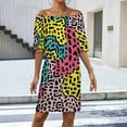 thumbnail image 2 of 90s Retro Memphis Style Women's Off The Shoulder Ruffles Summer Wedding Guest Loose Casual Party Beach Dress, 2 of 9