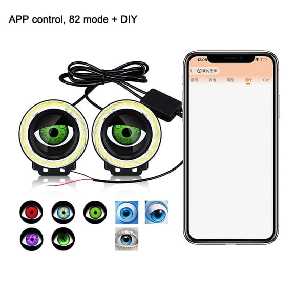 Demon Eye Headlights for Cars and Motorcycles, 2Pcs Dynamic Devil Eye Car Headlights, with Switch Control, Cool Vehicle Accessories, for Car, Motorcycle Headlight