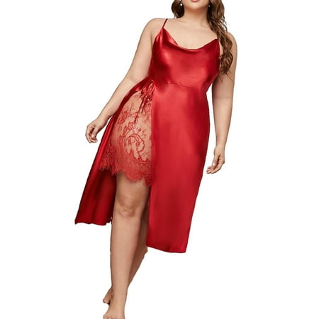 

Sexy Plain Spaghetti Strap Slip Dress Red Sleeveless Plus Size Nightgowns & Sleepshirts