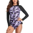 thumbnail image 2 of Charmo Women Rash Guard with String Bikini Two Piece Swimsuits Long Sleeve Bathing Suit, 2 of 3