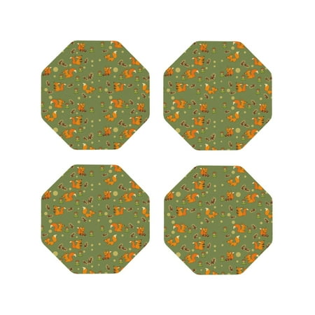

Matuu Squirrel And Nuts for Cup Coasters Set of 4 Leather Coasters Desk Coasters for Office Measures 4” x 4”-Octagon