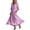 Pink, variant on Lmueinov Women's 100% Polyester V Neck 3/4 Sleeve Maxi Dress, Adjustable Tie Waist Flowy A-Line Long Dress with Pockets for Beach Vacation Casual Wear S-3XL