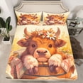 thumbnail image 2 of jejeloiu Brown Highland Cow Bed Sheets,Rustic Farmhouse Cabin King Sheets,Kawaii Floral Blossom Sheet Set For Boys Girls,Ultra Soft Home Decor,4-Piece, 2 of 7