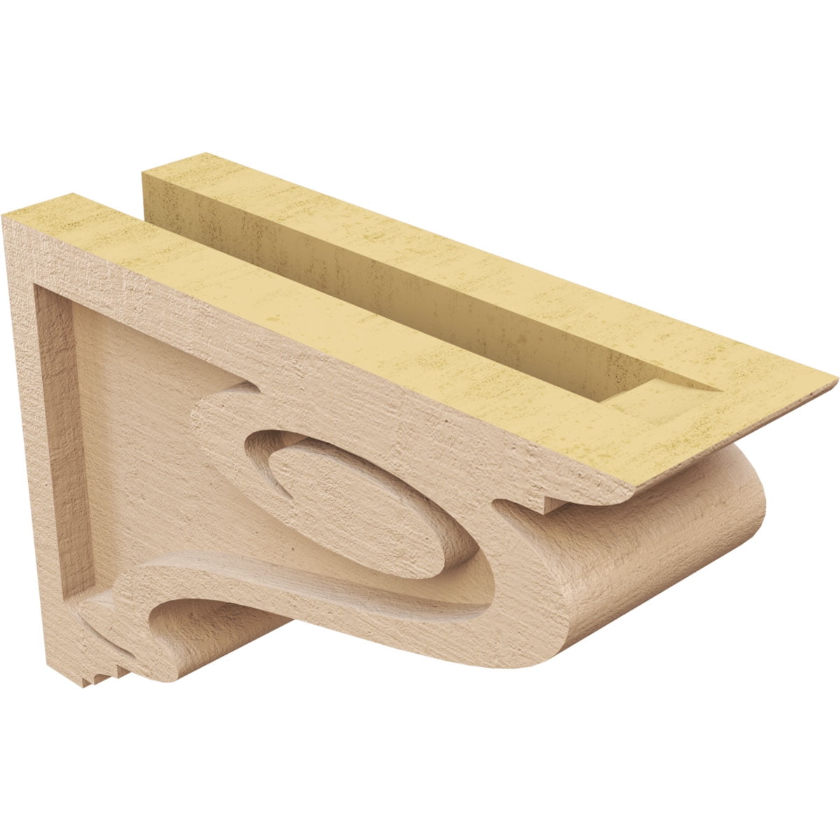 3"W x 9"D x 6"H Classic Scroll Rough Cedar Woodgrain TimberThane Corbel, Primed Tan