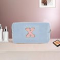 thumbnail image 5 of Ofertas Únicas 1 Pc Bolsa de Maquillaje Rectangular de Pana Letra X Azul Cielo, 5 of 5