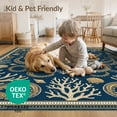 thumbnail image 4 of ODIKA 8'x10' Washable Area Rug Nautical Vintage Creature Motif Coral Retro Wave Circle Octopus Refined for Dining Room, Large Office, Lounge, Non-Slip Chair-Friendly Mat, 4 of 7