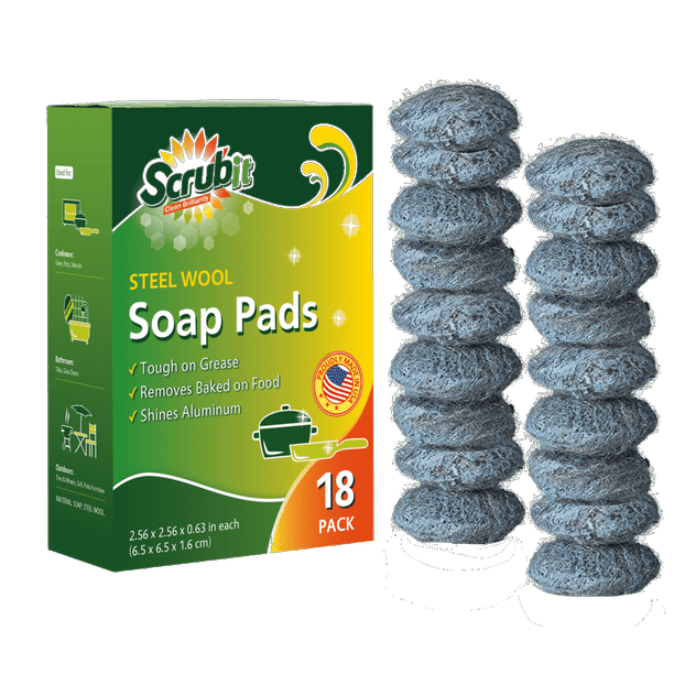 ScrubIt 18 Pack Steel Wool Soap Pads Metal Scouring Cooktop Cleaning Pads Used for Dishes